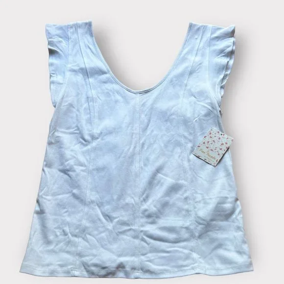 Free People Size L NEW White Flutter Sleeve Fleur Scoop Tank - Picture 3 of 11